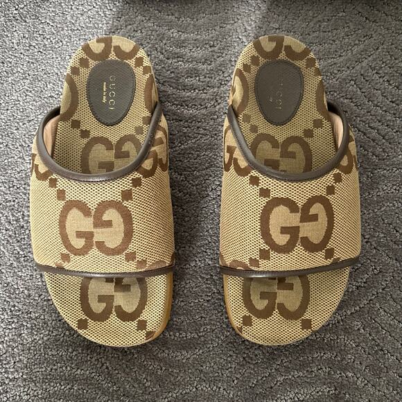 Gucci Supreme Jumbo GG Monogram Platform Slide Sandal Camel Canvas Maxi Size 39 - Picture 2 of 16